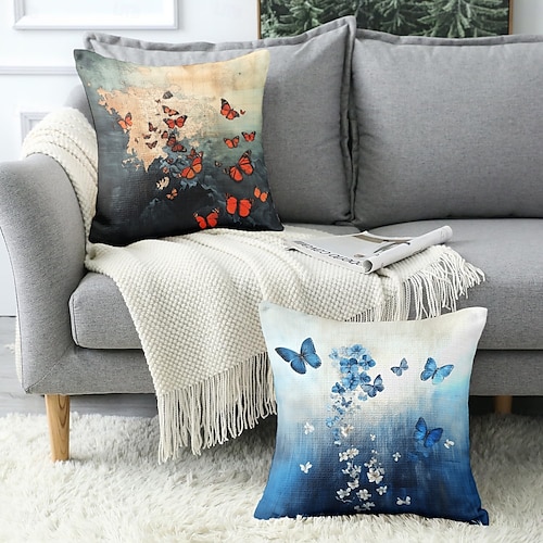  Housse de coussin décorative vintage à motif de papillons, 1 pièce, douce, carrée, pour canapé, chambre à coucher, salon, canapé, chaise
