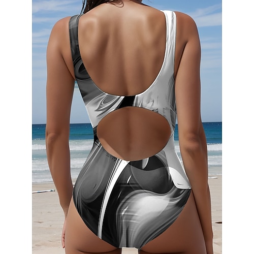  Dámské plavky One Piece Monokini plavky s otevřeným zadním dílem vysoký pas sportovní móda gradientní barva výrazný kulatý výstřih bez rukávů