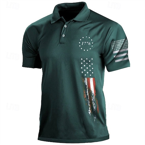  ouku męskie amerykańskie flagi weterani koszulki polo golfowe koszulki polo z krótkim rękawem koszule z kołnierzykiem casual streetwear ubrania na wakacje stroje imprezowe guziki 3d print biały i niebieski czarny biały