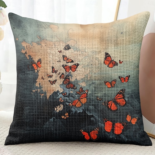  Housse de coussin décorative vintage à motif de papillons, 1 pièce, douce, carrée, pour canapé, chambre à coucher, salon, canapé, chaise
