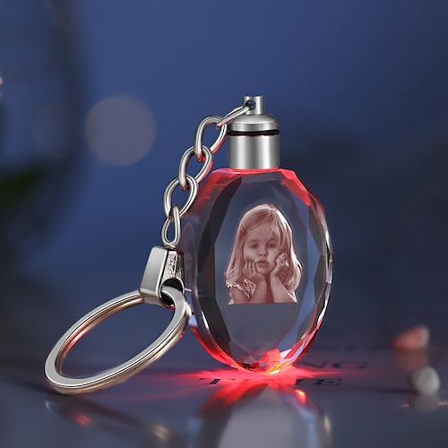  Προσωποποιημένο 3D Κρυστάλλινο Φωτογραφικό Μπρελόκ Προσαρμοσμένο Καλύτερο Δώρο για τη Μαμά – Λέιζερ-Χαραγμένη Φωτογραφία σε Κρύσταλλο με Κόκκινο και Μπλε LED Φως Ιδανικό Δώρο Γάμου ή Επετείου