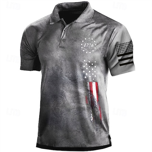  ouku męskie amerykańskie flagi weterani koszulki polo golfowe koszulki polo z krótkim rękawem koszule z kołnierzykiem casual streetwear ubrania na wakacje stroje imprezowe guziki 3d print biały i niebieski czarny biały