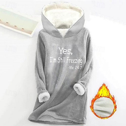  Sudadera con capucha para mujer, jersey con letras sherpa, estampado deportivo informal, cálida, suave y cómoda, sudadera con capucha de manga larga, top microelástico para otoño&Tejido suave,