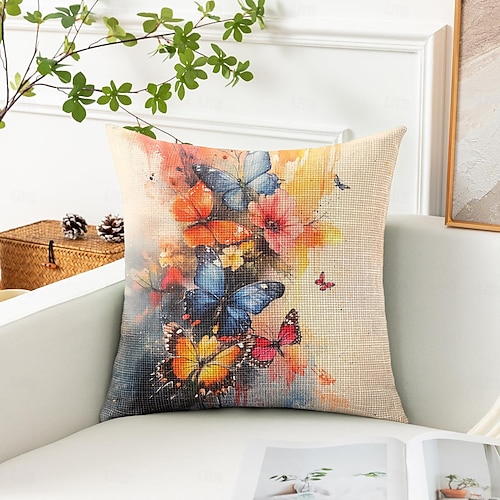  Housse de coussin décorative vintage à motif de papillons, 1 pièce, douce, carrée, pour canapé, chambre à coucher, salon, canapé, chaise