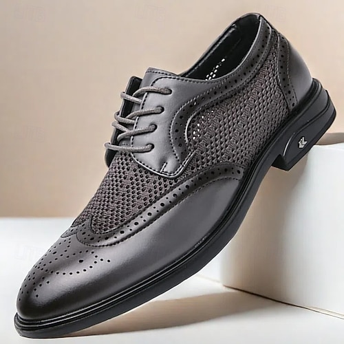 Men's Knit Mesh and Faux Leather Oxford Shoes - Lace-Up Design, Perforated  Knit Fabric and Faux Leather Upper, Comfortable Fit for Casual or Business  Wear 2026 - 45.99