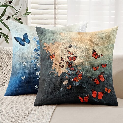  Housse de coussin décorative vintage à motif de papillons, 1 pièce, douce, carrée, pour canapé, chambre à coucher, salon, canapé, chaise
