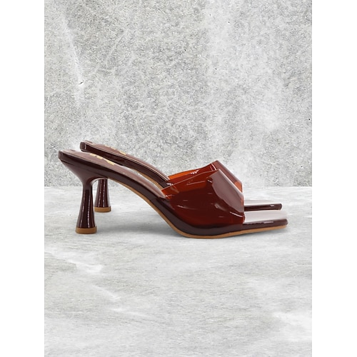 Women's Brown Transparent Square-Toe Slip-On Heeled Sandals
