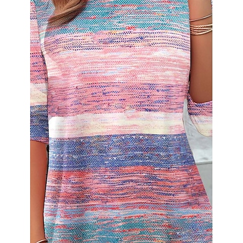  Femmes T-shirt A Ombre Occasionnel manche longue Col ras du cou Hauts Réguliers Quotidien Imprimé Rose Claire Bleu Printemps Automne
