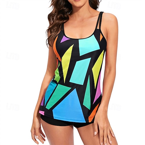 Femme Tankini Maillot De Bain Deux Pièces Maillots de Bain Maillots de Bain Rouge Bleu Respirable Séchage rapide Poids Léger Sans Manches - Natation Surf Plage Eté Printemps Grande Taille