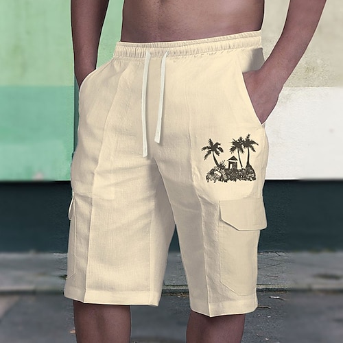 

Herr Kokosnötsträd Grafiska tryck Cargo-shorts Sommarshorts Medium Midja Streetwear Designer Ledigt Dagligen Helgdag Snörning Elastisk midja Mönster Designer Kläder