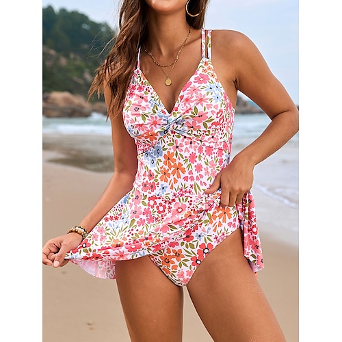 

Women's Swimwear One Piece Swimsuit Backless Tummy Control High Waist Slim Vacation Beach Wear Graphic V Neck Sleeveless Bathing Suits