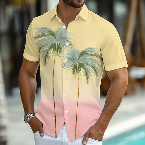 

Men's Coconut Tree Gradient Color Tropical Plants Summer Hawaiian Shirt Button Up Shirt Aloha Shirt Short Sleeve Hawaiian Resort Vacation Holiday Beach Wear Summer Spring Turndown Collared Shirts