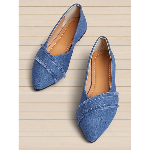 pantofi de damă din denim cu vârf ascuțit, cu detalii uzate - pantofi casual și șic pentru ieșirile de zi cu zi și moda de primăvară