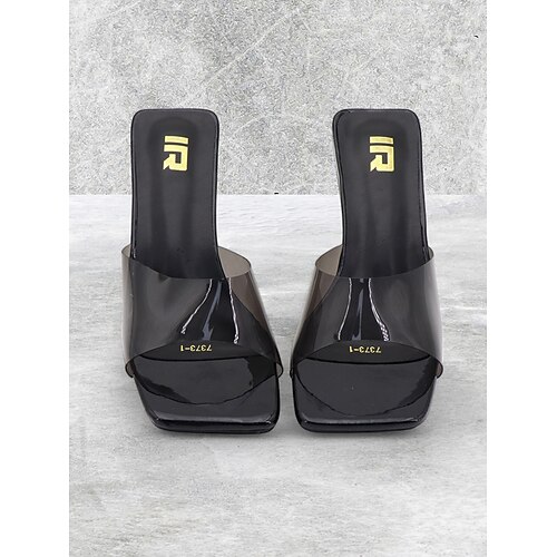 Women's Brown Transparent Square-Toe Slip-On Heeled Sandals