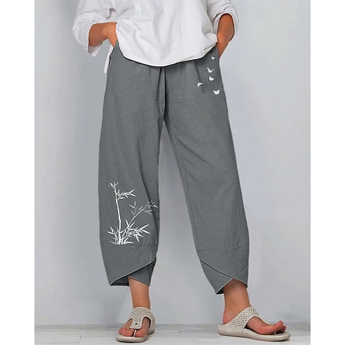 Femmes Pantalon en coton et lin Pantalons Léger Occasionnel Longueur cheville Taille Basse Impressions Graphiques Avec Poches Respirabilité Confortable Non Elastique Décontracté Quotidien Week-end