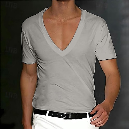  Herren T Shirt T-Shirt Kurze Ärmel V Ausschnitt Sommer Einfach Designer Basic Moderne zeitgenössische Klassicher Stil Urlaub Straße Ausgehen Schwarz Weiß Rot Top T-Shirt für Herren