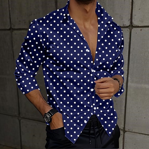 blue polka dot dress shirt mens Navy Blue Polka Dot Rayon Dress Shirt main image 1