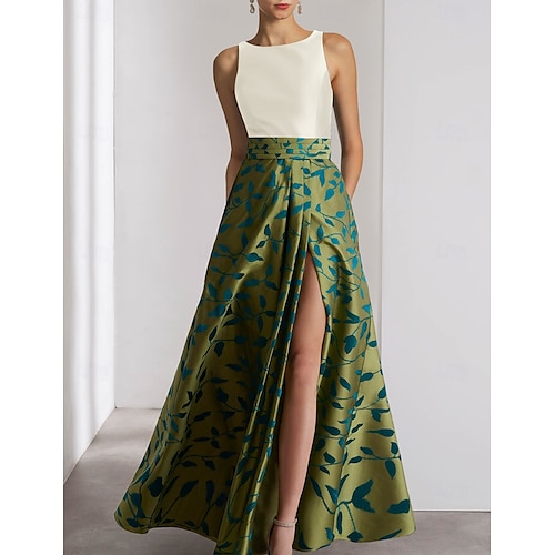 Robe de Soirée A-Line Florale Élégante Robe Mariage Formel Longueur de Sol Sans Manches Col Halter Poche Satin avec Poche Robe de Jour de Course Robe Invité au Mariage