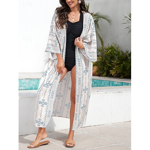 Femme Maillots de Bain Vêtement couvrant Robe de Bain Maillot de bain nouer devant Vacances Tenues de plage Graphic manche longue Maillots de bain
