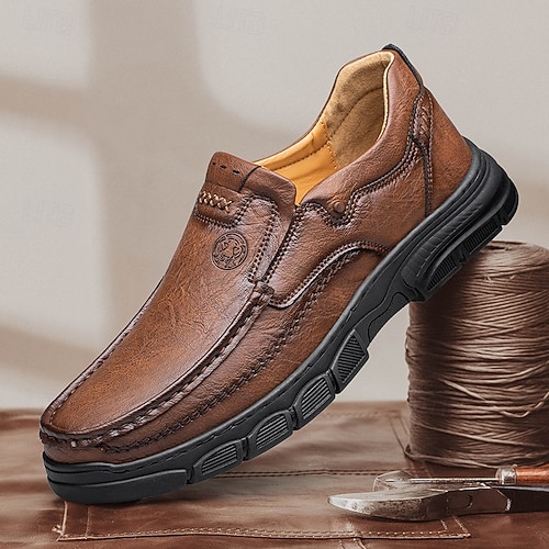 Mocasines sin cordones de piel sintética marrón para hombre con