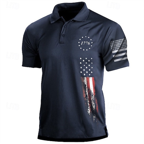  ouku męskie amerykańskie flagi weterani koszulki polo golfowe koszulki polo z krótkim rękawem koszule z kołnierzykiem casual streetwear ubrania na wakacje stroje imprezowe guziki 3d print biały i niebieski czarny biały