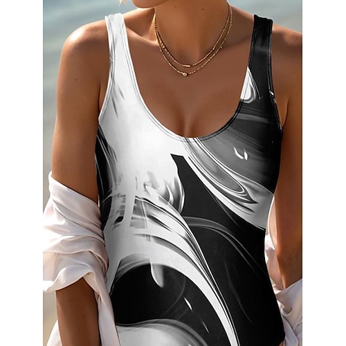  Dámské plavky One Piece Monokini plavky s otevřeným zadním dílem vysoký pas sportovní móda gradientní barva výrazný kulatý výstřih bez rukávů