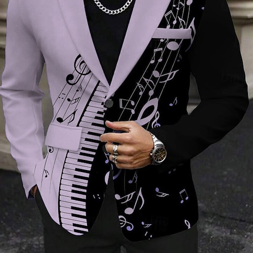  Homme Notes de Musique manche longue Col Rabattu Affaires Occasionnel Tenue de soirée Quotidien Boutons Imprimé Multi-poches