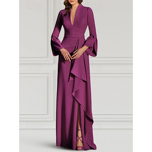 Meerjungfrau/Trompete Abendkleid elegantes Kleid formelle Hochzeitsgast Schleppe/Pinselschleppe Langarm V-Ausschnitt Stretch-Crêpe mit Falten gerüschte Riemchen 2025
