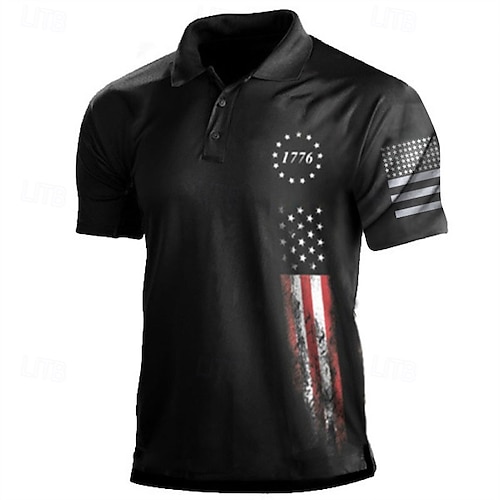  ouku męskie amerykańskie flagi weterani koszulki polo golfowe koszulki polo z krótkim rękawem koszule z kołnierzykiem casual streetwear ubrania na wakacje stroje imprezowe guziki 3d print biały i niebieski czarny biały