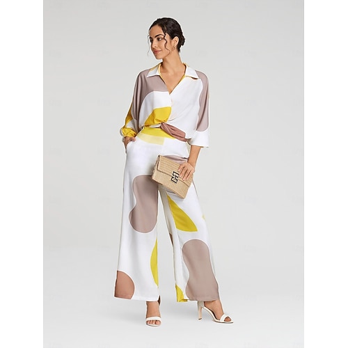  Per donna Blusa Colore a contrasto Casual / quotidiano Fine settimana A palloncino Giallo Nodo anteriore Manica a 3/4 Casual quotidiano Collo ripiegabile Primavera & Autunno
