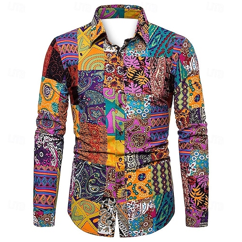Per uomo Geometrico Camicia Camicia Boho Camicia con Bottoni Manica Lunga Designer Boho Feste Colletto Colletto a Camicia Stampato Nero Rosa Viola Verde