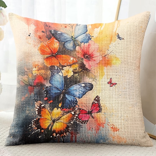  Housse de coussin décorative vintage à motif de papillons, 1 pièce, douce, carrée, pour canapé, chambre à coucher, salon, canapé, chaise