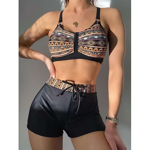 Femme Maillots de Bain Bikinis 2 pièces Jambe de garçon Maillot de bain Dos Nu Mince Vacances Tenues de plage Graphic Col en U Sans Manches Maillots de bain