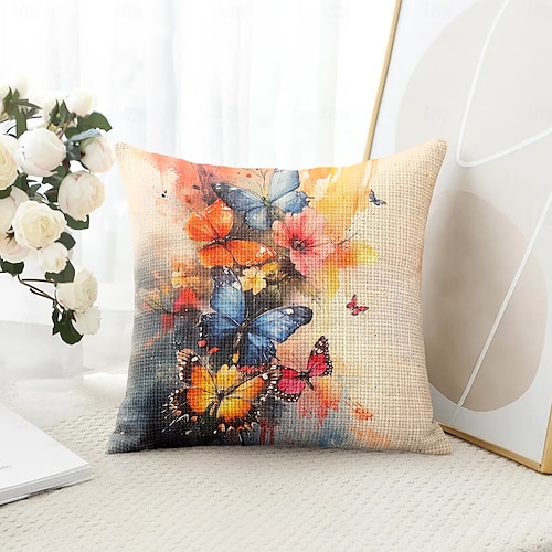  Housse de coussin décorative vintage à motif de papillons, 1 pièce, douce, carrée, pour canapé, chambre à coucher, salon, canapé, chaise