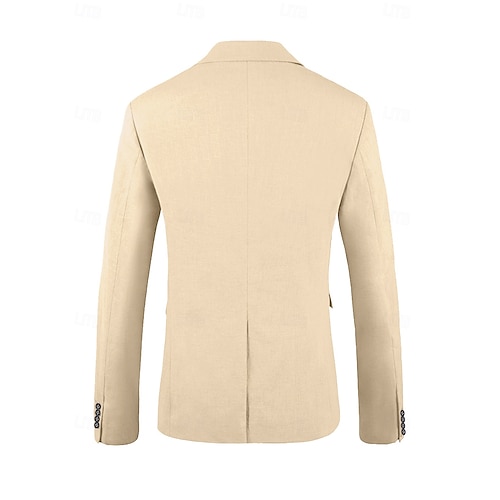  Heren Linnen Blazer Sportjas Mode Casual Zomer Effen Gekleurd Linnen Blazer Hemelsblauw kaki Beige Standaard Pasvorm Enkelvoudig Ge knoop