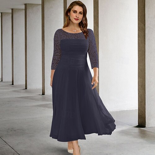 Beach Wedding A-Line Plus Size Curve Mother of the Bride Dresses Elegant Dress Formal Wedding Guest Tea Length 3/4 Length Sleeve Jewel Neck Chiffon with Ruched Beading Sequin free custom size 2026 - Beach Wedding A-Line Plus Size Curve Mother of the Bride Dresses Elegant Dress Formal Wedding Guest Tea Length 3/4 Length Sleeve Jewel Neck Chiffon with Ruched Beading Sequin free custom size 2026 -