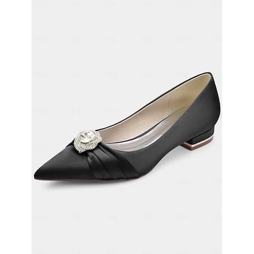Women's Satin Pointed-Toe Flat Shoes with Crystal Embellishments  Elegant Wedding Guest & Evening Party Flats