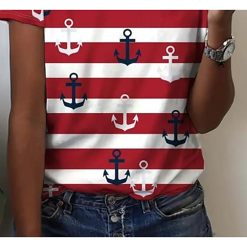  Valentinstag Damen T Shirt Blumen Lässig Kurzarm Rundhals Normale Oberteile Täglich Druck Weiß Wein Marineblau Blau Staubiges Blau Sommer
