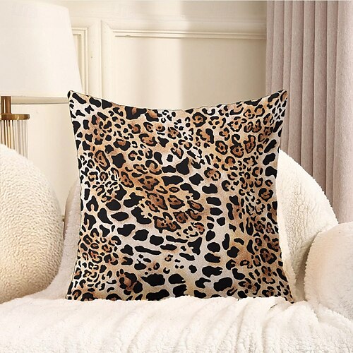 Housse de coussin décorative à motif léopard 1PC étui de coussin carré doux pour chambre à coucher salon canapé chaise