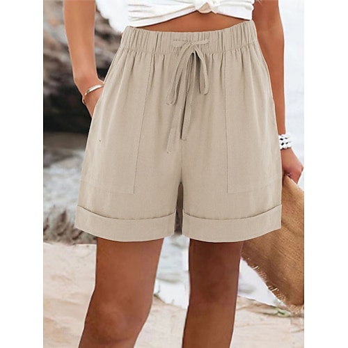 Per donna Pantaloncini in cotone e lino Chinos Shorts Essenziale Corto Vita Alta Semplice Tasca Fascia Elastica Comodo Morbido Confortevole Micro-elastico All'aperto Streetwear Nero Rosa Verde