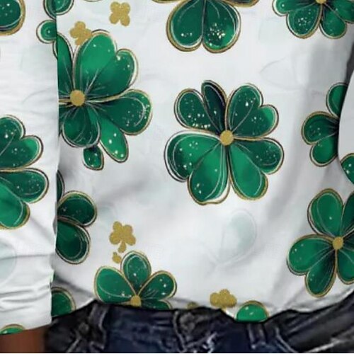  St. Patrick Women's T Shirt Shamrock Elegant Vintage Fashion Long Sleeve Crew Neck Regular Tops Daily Going out Weekend Print Green Summer Spring