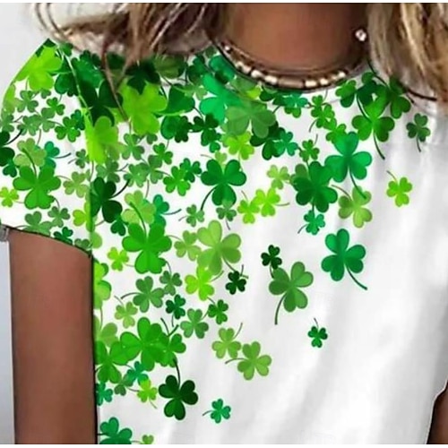  St. Patrick's Day Women's T Shirt Floral Casual Short Sleeve Round Neck Regular Tops Daily Print Green Summer
