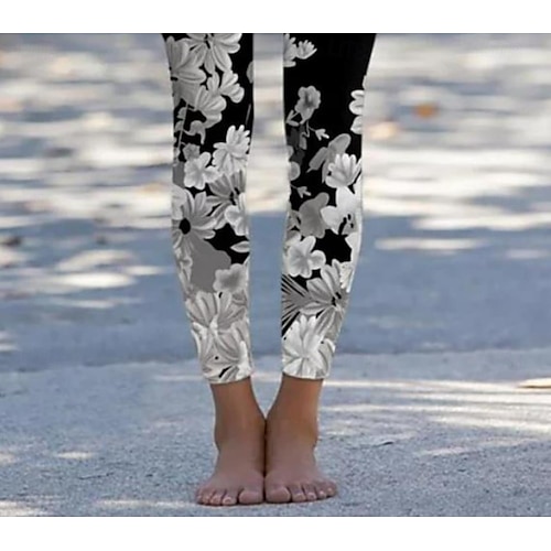  Damskie legginsy spodnie vintage moda codzienna pełna długość wysoki stan kwiatowy nadruk graficzny termiczne ciepłe oddychające miękkie mikrosprężyste wakacje casualowe codzienne czarny biały różowy