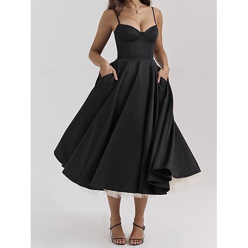 Retro Vintage 1950s Midi Dress Flare Dress Spaghetti Strap Corset Solid Color A-Line Fancy Dress Women's Masquerade Wedding Vacation Tea Party Adults' Dress 2026 - $53.99 Retro Vintage 1950s Midi Dress Flare Dress Spaghetti Strap Corset Solid Color A-Line Fancy Dress Women's Masquerade Wedding Vacation Tea Party Adults' Dress 2026 - $53.99