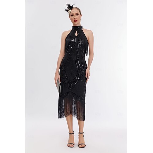 Roaring 20s 1920s Midi Dress Flapper Dress Christmas Party Dress Sleeveless  The Great Gatsby Sequins Tassel Fringe Heart Halter Neck Fancy Dress  Women's Carnival Masquerade Prom Evening Party Wedding 2026 - CAD $49.99