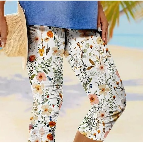  Dámské legíny capri vysoké pružnosti móda streetwear plná délka střední pas květinový potisk termální teplé prodyšné měkké venkovní každodenní plážová buff černá modrá modrá letní jaro