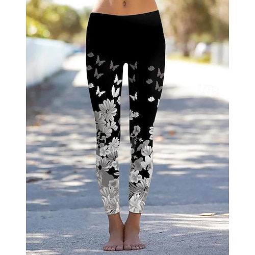  Damskie legginsy spodnie vintage moda codzienna pełna długość wysoki stan kwiatowy nadruk graficzny termiczne ciepłe oddychające miękkie mikrosprężyste wakacje casualowe codzienne czarny biały różowy