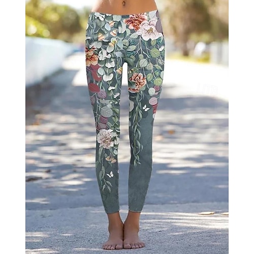  Damskie legginsy spodnie vintage moda codzienna pełna długość wysoki stan kwiatowy nadruk graficzny termiczne ciepłe oddychające miękkie mikrosprężyste wakacje casualowe codzienne czarny biały różowy