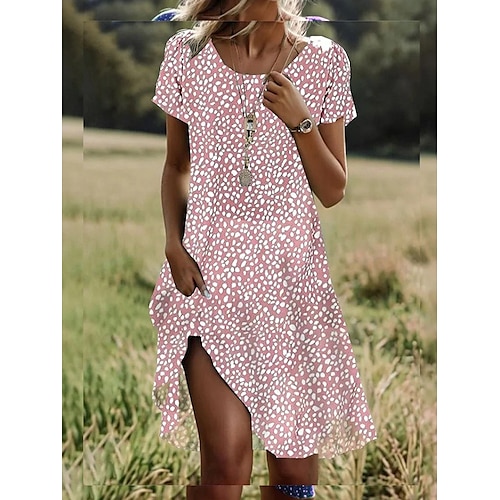  Woman Midi Dress A Line Dress T Shirt Dress Tee Dress Athletic Dress Casual Vacation Daily Regular Fit Graphic Short Sleeve Crew Neck Dark Red Pink Red Burgundy Summer