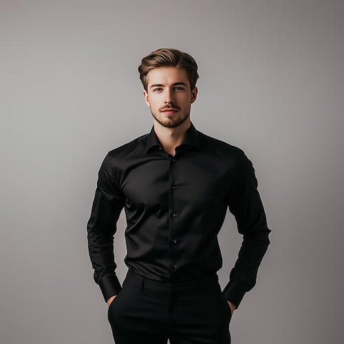 black dress shirt homecoming Boys Black Dress Shirt Slim Fit, 2